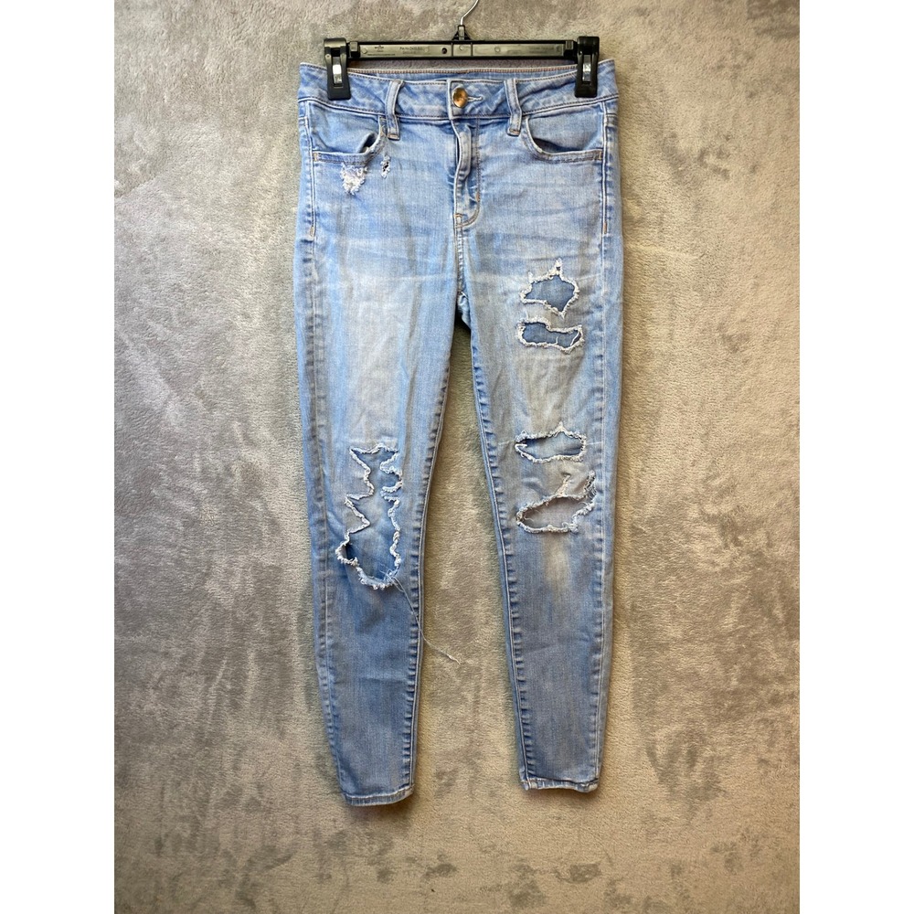 American Eagle Hi-Rise Jegging Super Stretch Distressed Blue Jeans Size 4 Short